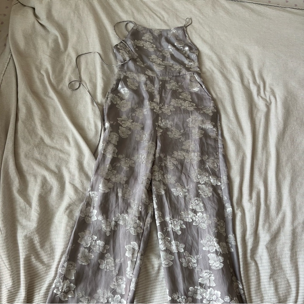 Urban Outfitters Floral Lace Jumpsuit in Gray and White
